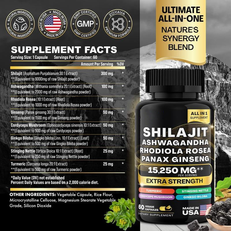 Shilajit Supplement with Ashwagandha 60 Capsules