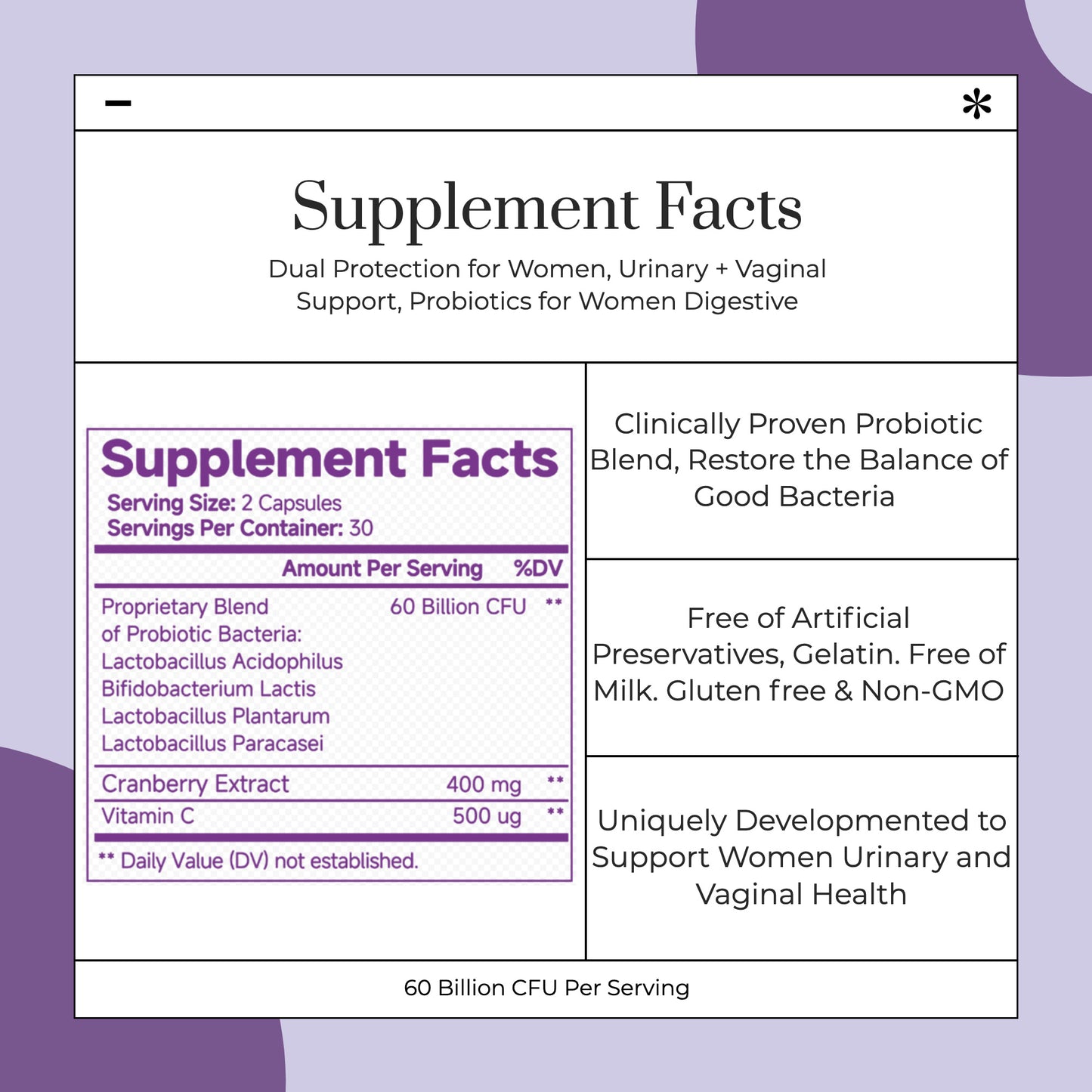 Vaginal Probiotics Women Ph Balance Pills 60 Billion CFU Capsules